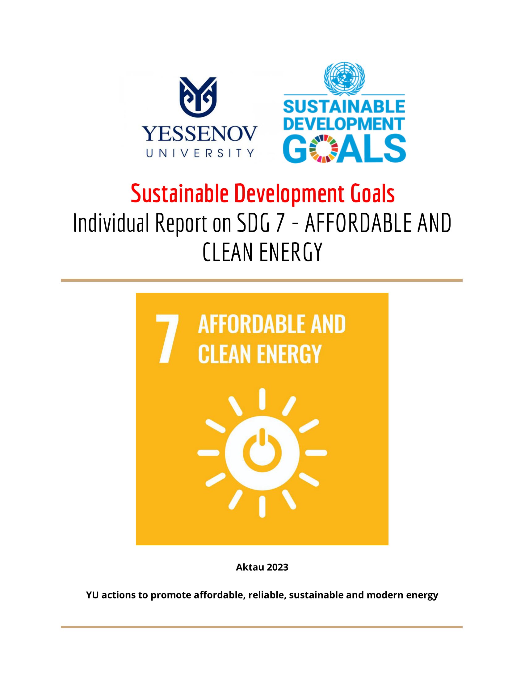 SDG 7 AFFORDABLE AND CLEAN ENERGY Yessenov University